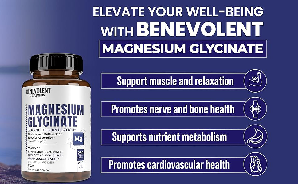 About Magnesium Glycinate 500mg (250 Veggie Caps)