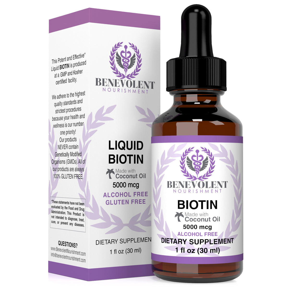 Liquid Biotin Drops 5,000 mcg (60 servings) - Benevolent Nourishment