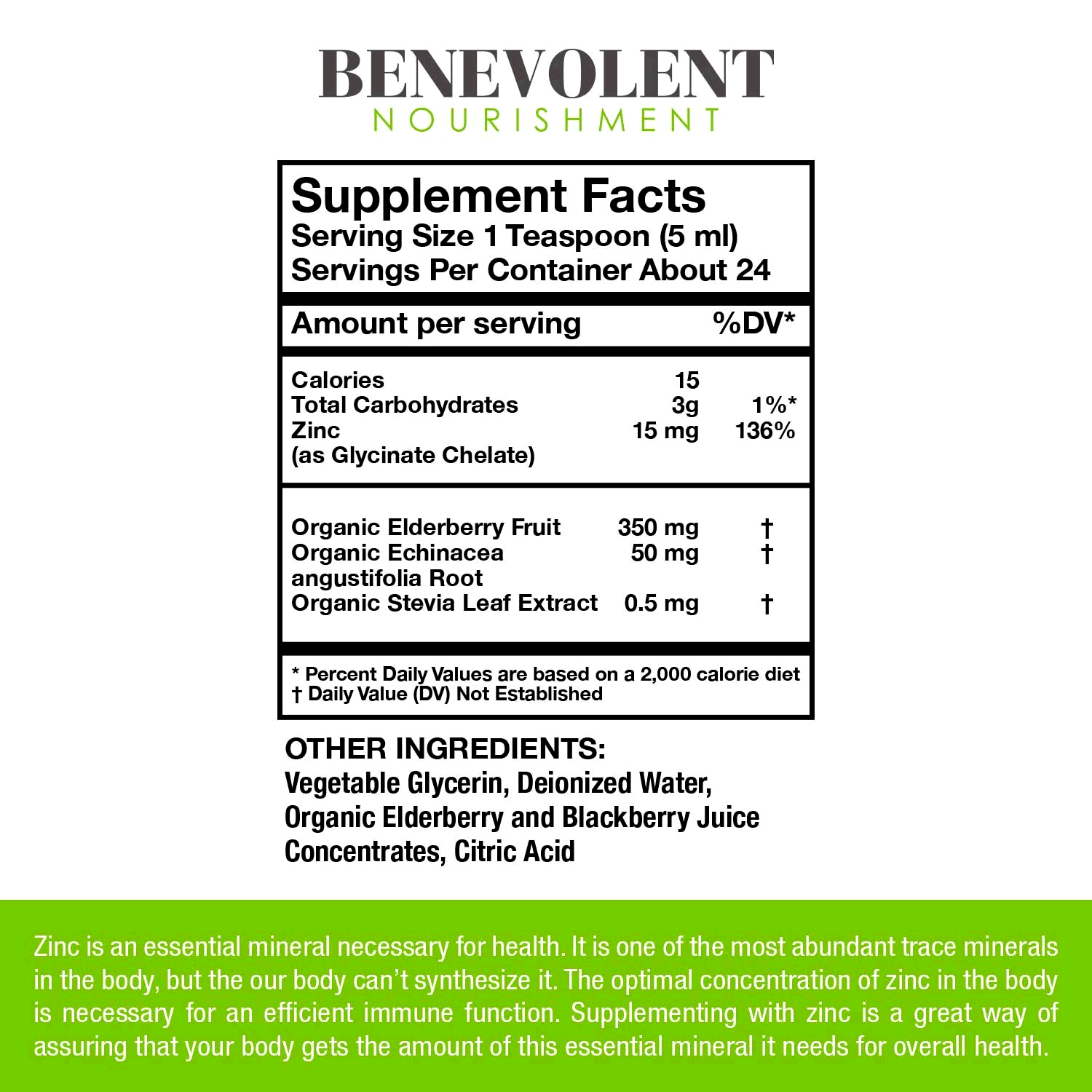 Liquid Zinc supplement facts