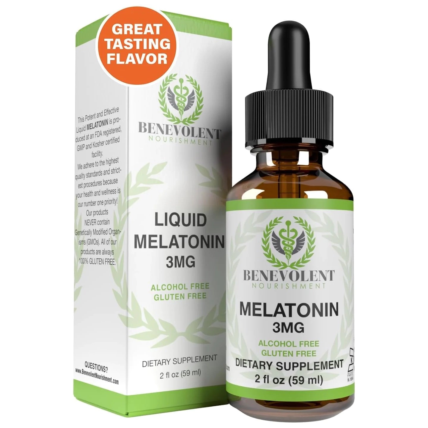 Liquid melatonin bottle and box