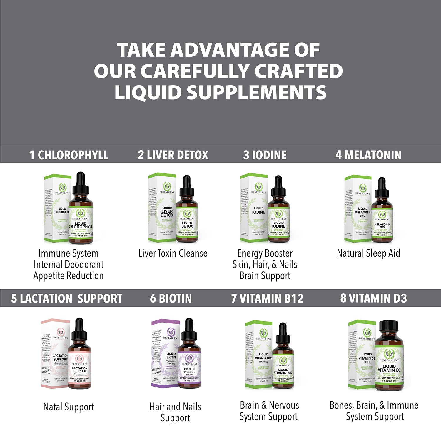 Our Liquid supplements including Lactation Support