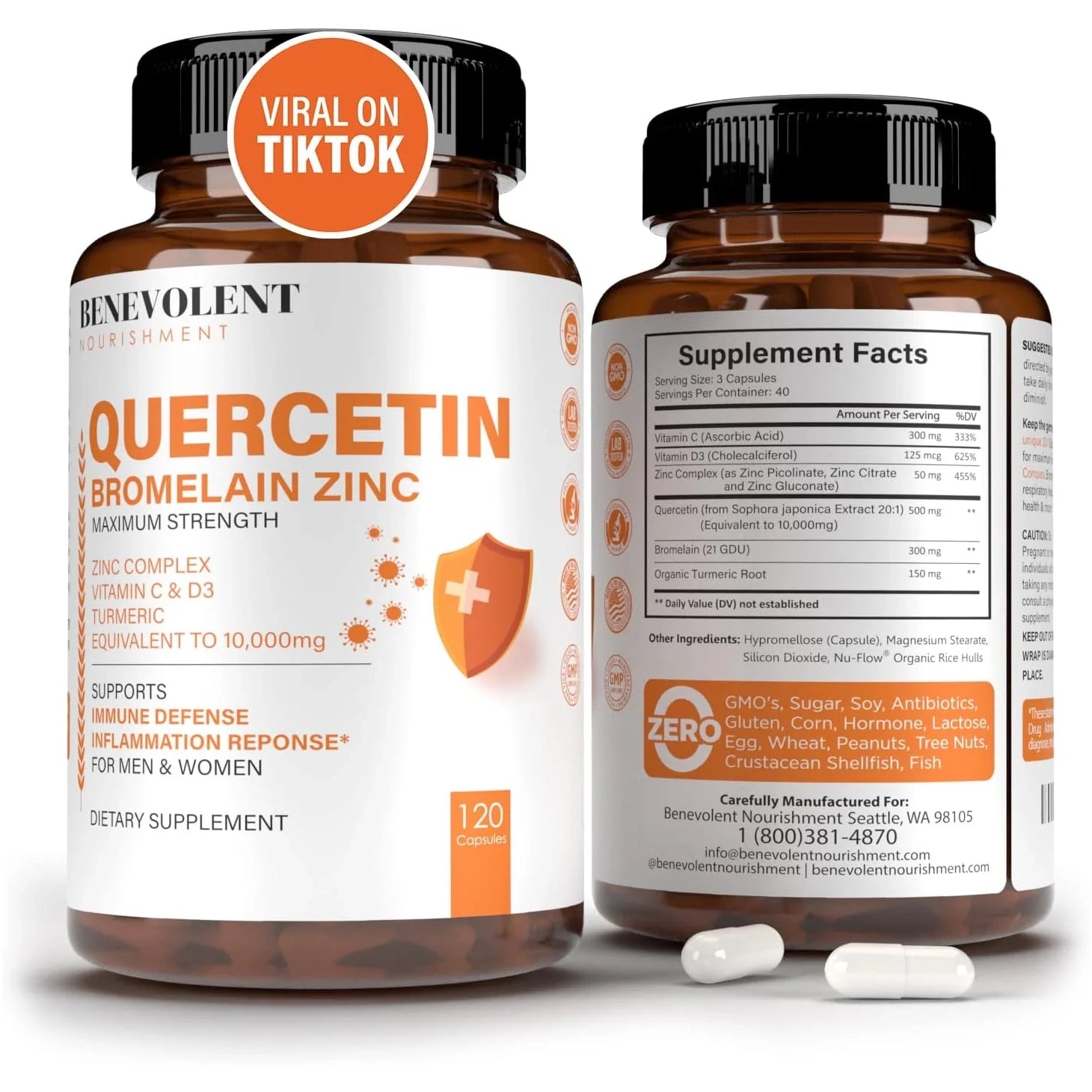 Quercetin bottle front and back