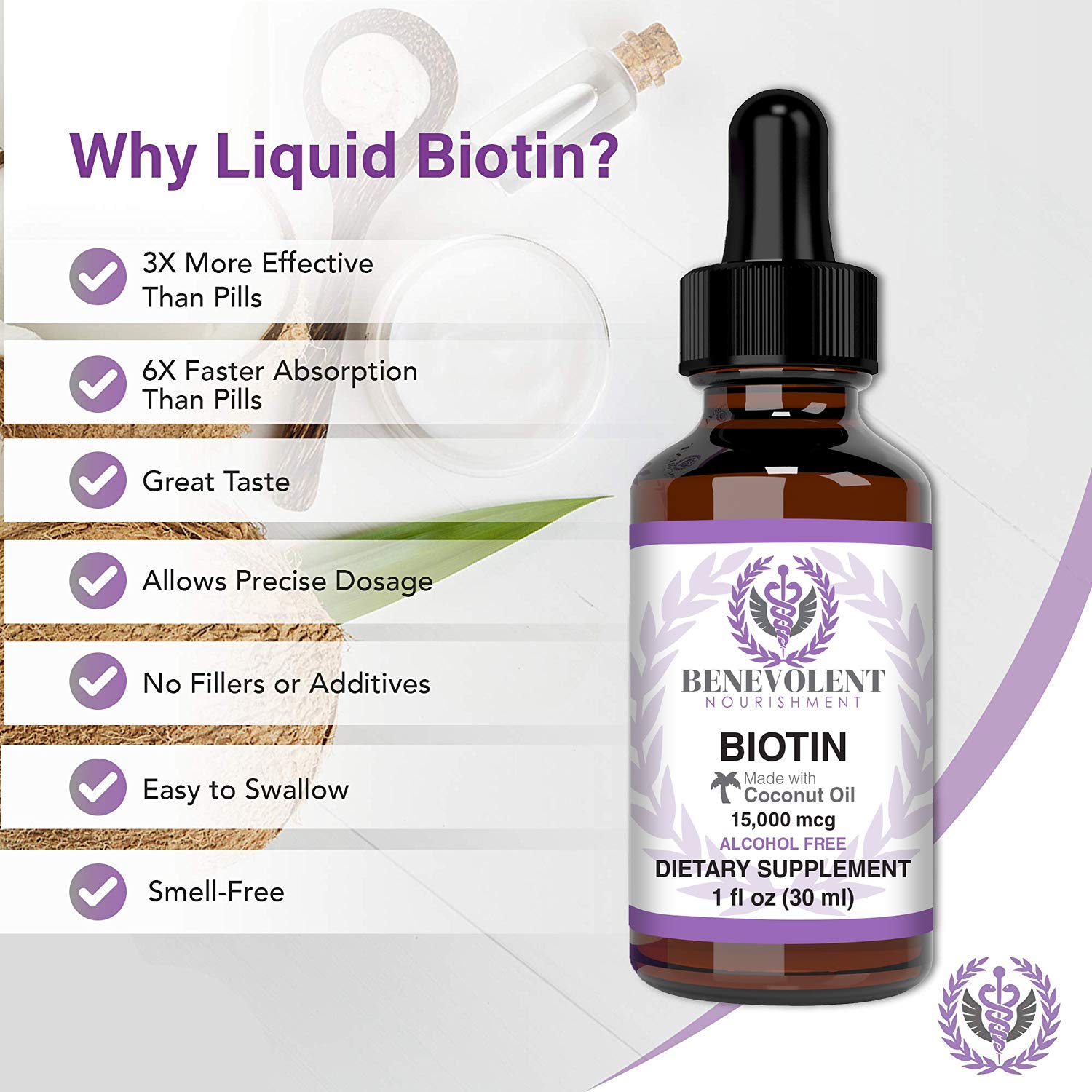 Liquid Biotin 15000 mcg (1OZ) - Benevolent Nourishment Shop