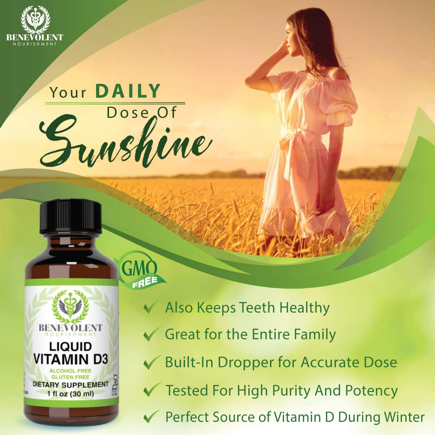 Liquid Vitamin D3 Drops 5000 IU (59 servings) Benevolent Nourishment